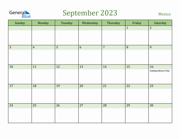 September 2023 Calendar with Mexico Holidays