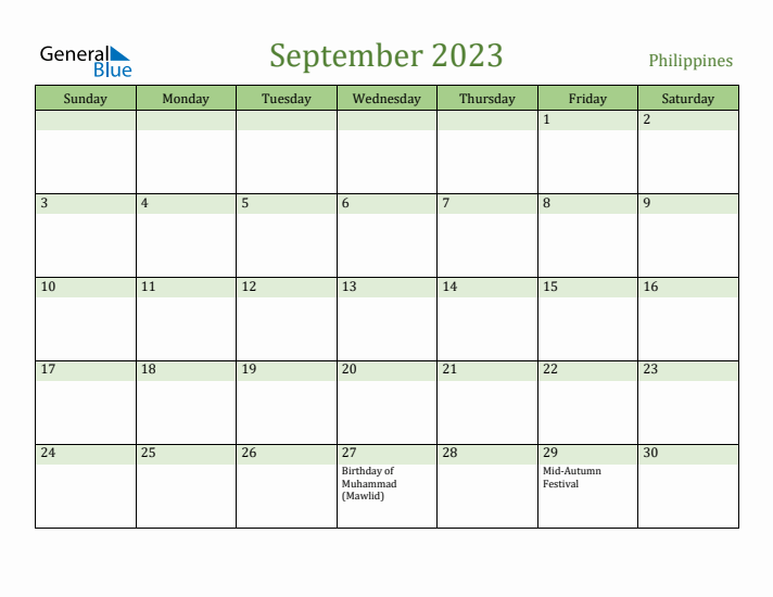 September 2023 Calendar with Philippines Holidays