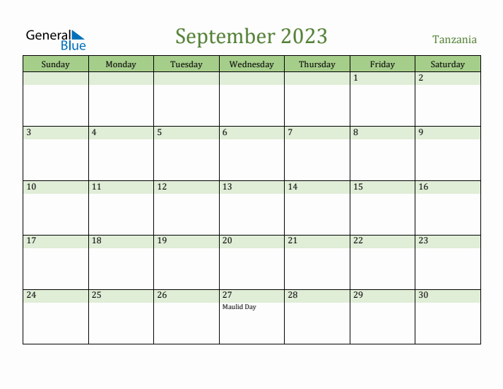 September 2023 Calendar with Tanzania Holidays