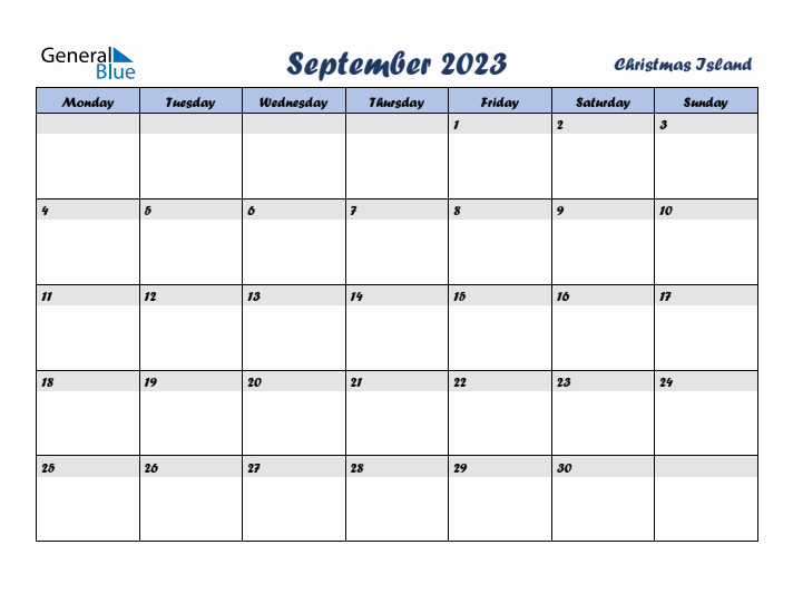 September 2023 Calendar with Holidays in Christmas Island