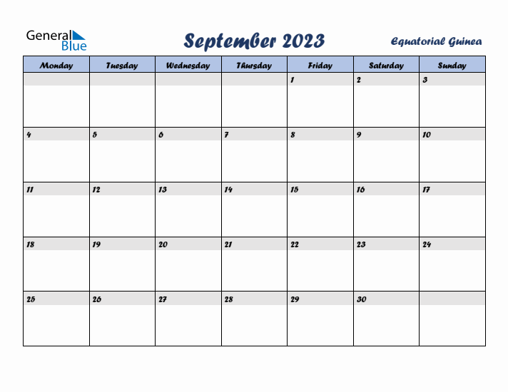 September 2023 Calendar with Holidays in Equatorial Guinea