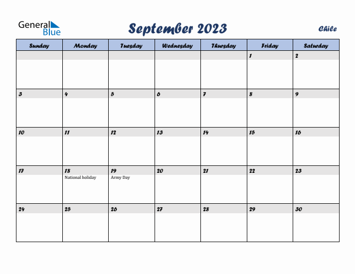 September 2023 Calendar with Holidays in Chile