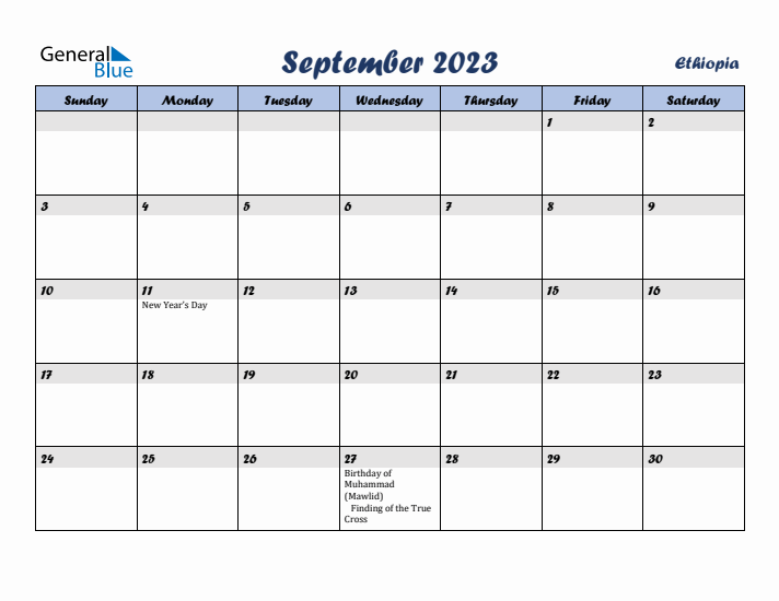 September 2023 Calendar with Holidays in Ethiopia