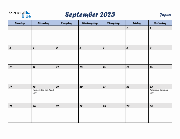 September 2023 Calendar with Holidays in Japan