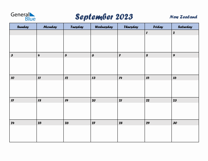 September 2023 Calendar with Holidays in New Zealand