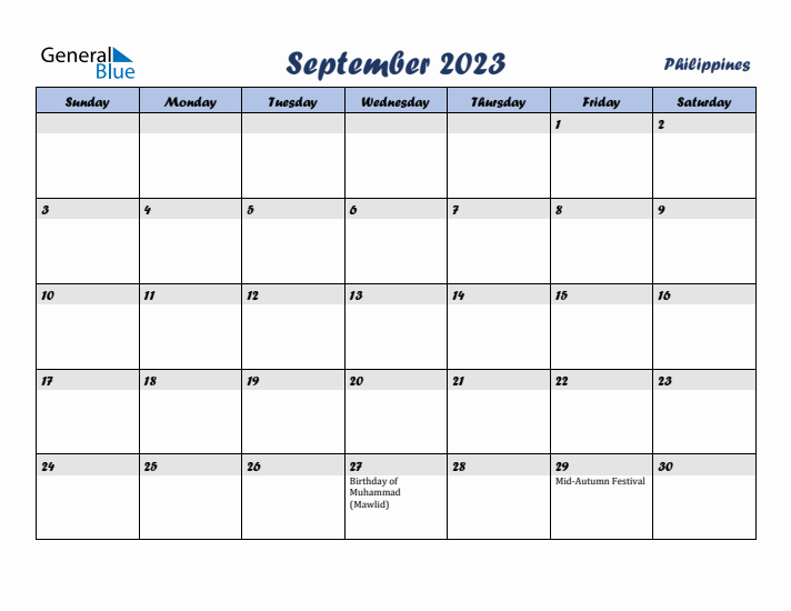 September 2023 Calendar with Holidays in Philippines