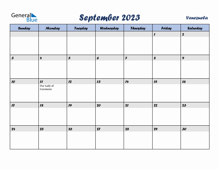 September 2023 Calendar with Holidays in Venezuela