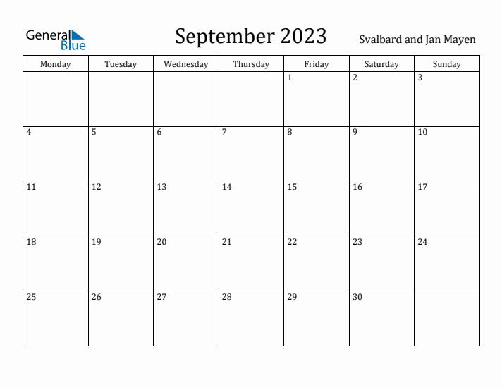 September 2023 Calendar Svalbard and Jan Mayen