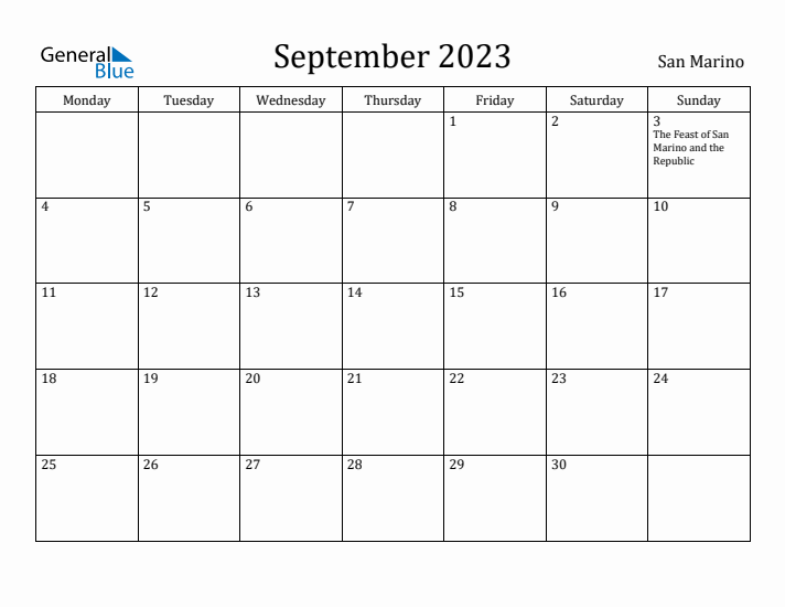 September 2023 Calendar San Marino