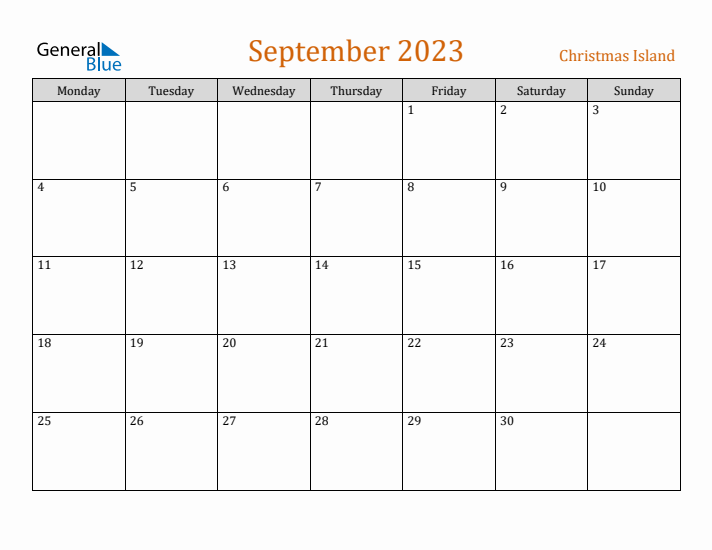 September 2023 Holiday Calendar with Monday Start