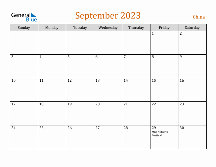 September 2023 Holiday Calendar with Sunday Start