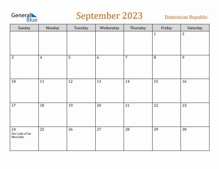 September 2023 Holiday Calendar with Sunday Start