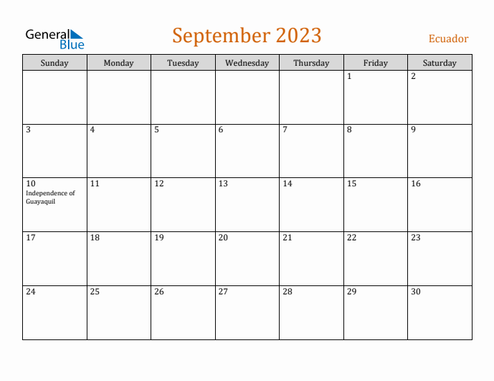 September 2023 Holiday Calendar with Sunday Start