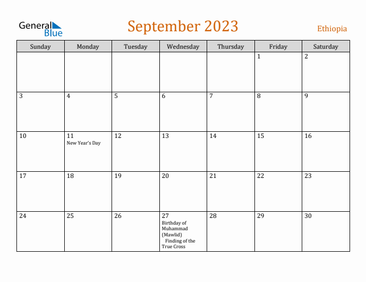 September 2023 Holiday Calendar with Sunday Start