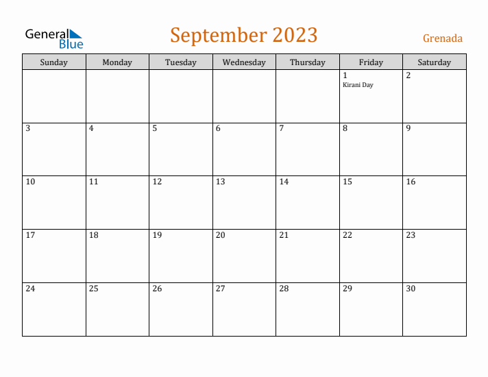 September 2023 Holiday Calendar with Sunday Start