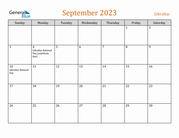 September 2023 Holiday Calendar with Sunday Start