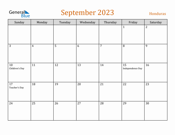 September 2023 Holiday Calendar with Sunday Start