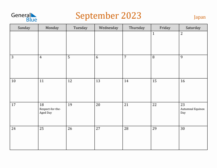 September 2023 Holiday Calendar with Sunday Start