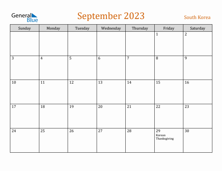 September 2023 Holiday Calendar with Sunday Start