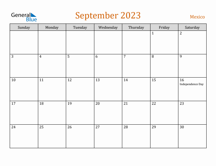 September 2023 Holiday Calendar with Sunday Start