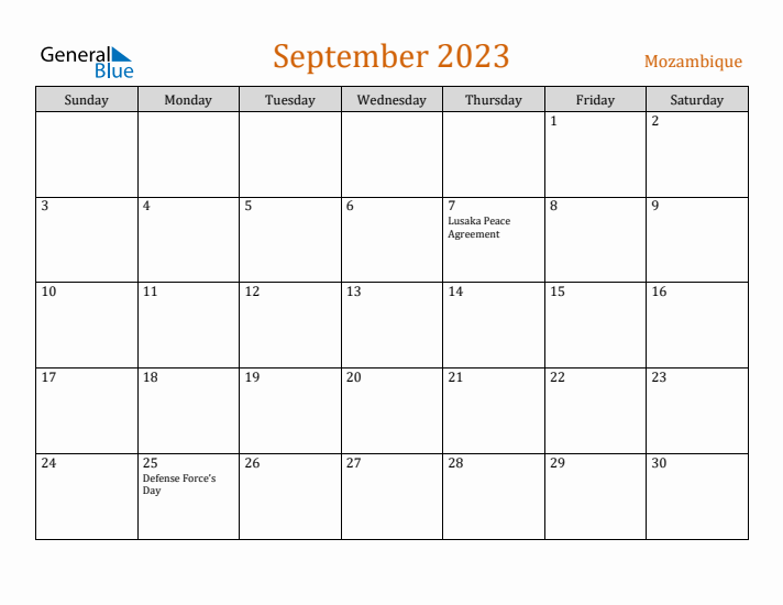 September 2023 Holiday Calendar with Sunday Start