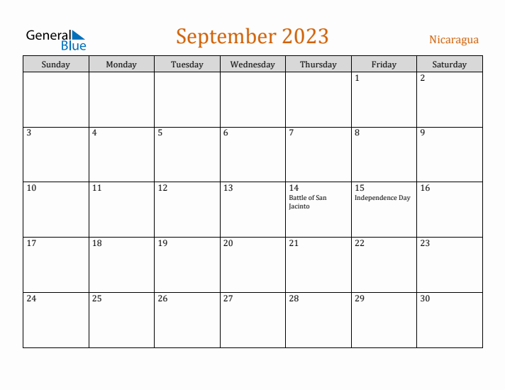 September 2023 Holiday Calendar with Sunday Start