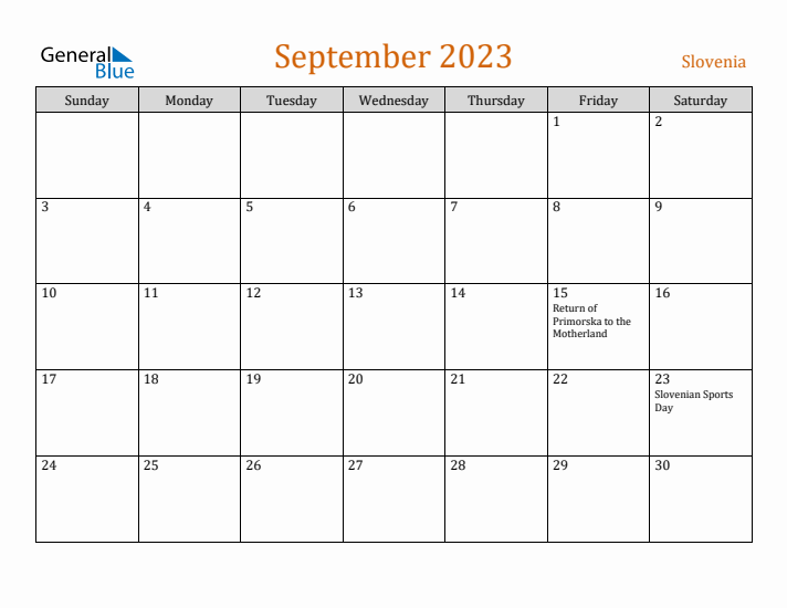 September 2023 Holiday Calendar with Sunday Start