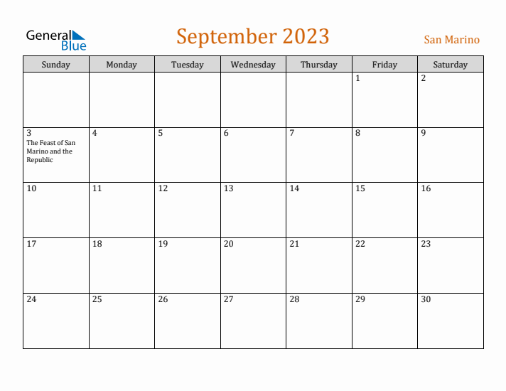 September 2023 Holiday Calendar with Sunday Start