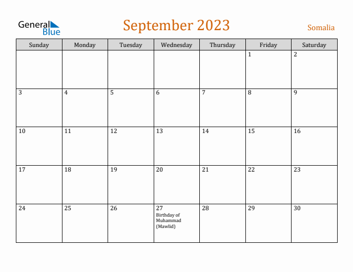 September 2023 Holiday Calendar with Sunday Start