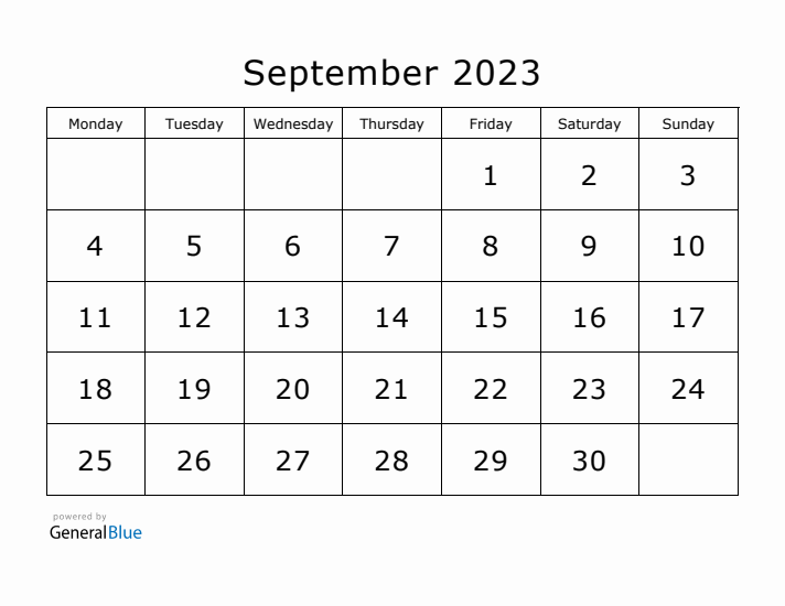 Printable September 2023 Calendar - Monday Start