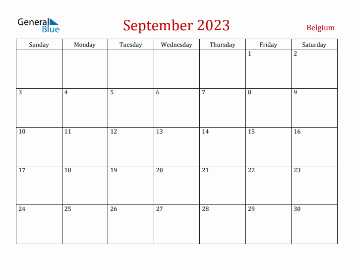 Belgium September 2023 Calendar - Sunday Start