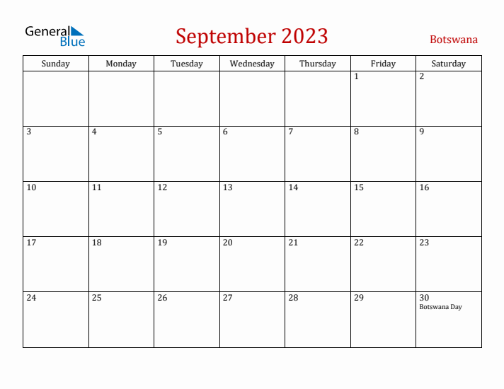 Botswana September 2023 Calendar - Sunday Start