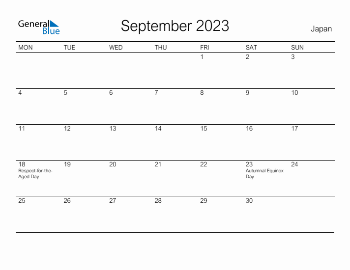 Printable September 2023 Calendar for Japan