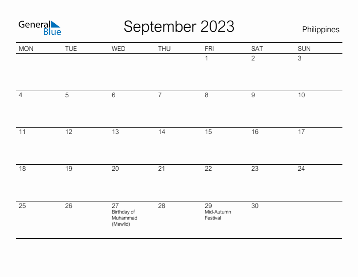 Printable September 2023 Calendar for Philippines