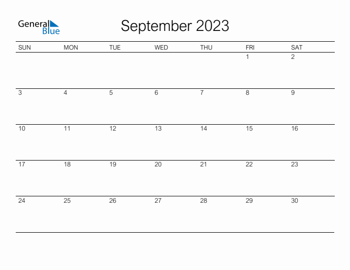 Printable September 2023 Calendar - Sunday Start