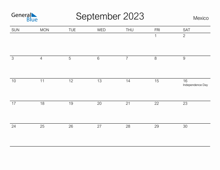 Printable September 2023 Calendar for Mexico