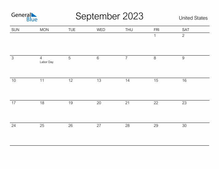 Printable September 2023 Calendar for United States