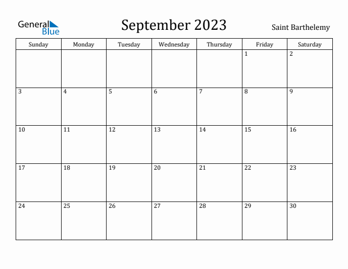 September 2023 Calendar Saint Barthelemy