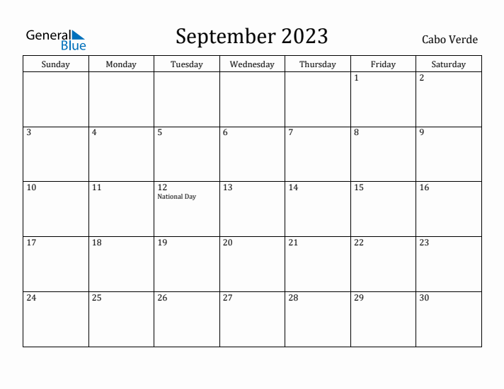 September 2023 Calendar Cabo Verde