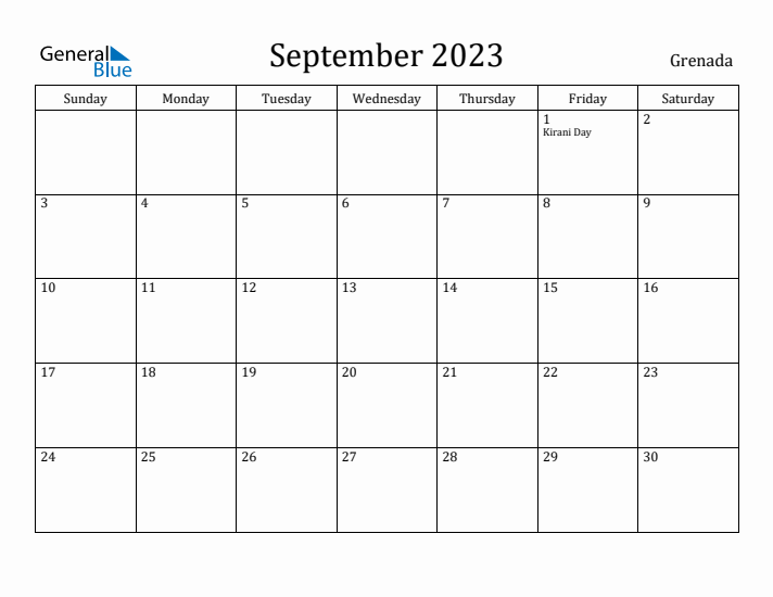 September 2023 Calendar Grenada