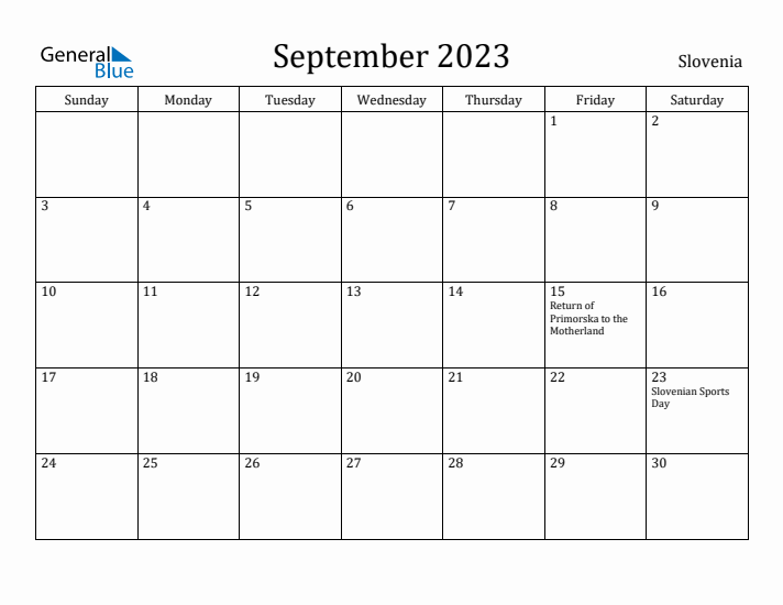 September 2023 Calendar Slovenia