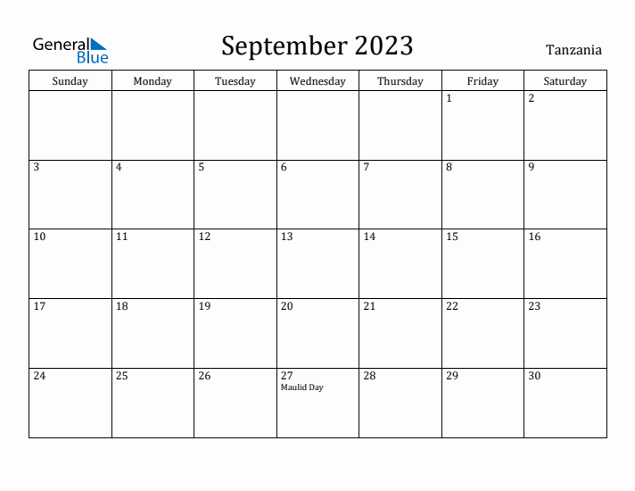 September 2023 Calendar Tanzania