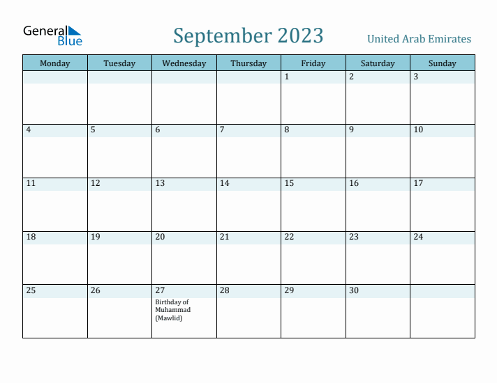 September 2023 Calendar with Holidays