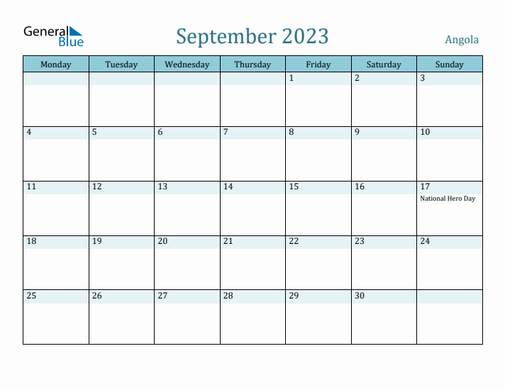 September 2023 Calendar with Holidays