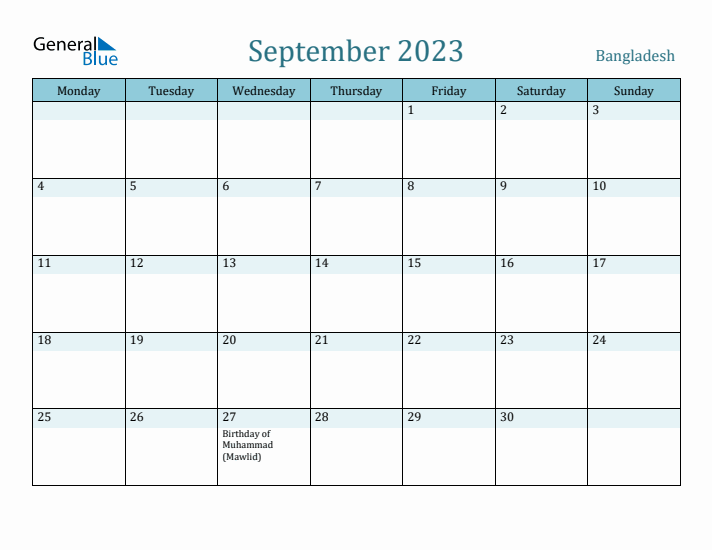 September 2023 Calendar with Holidays