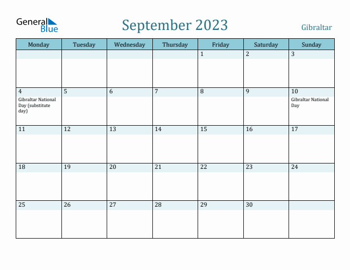 September 2023 Calendar with Holidays