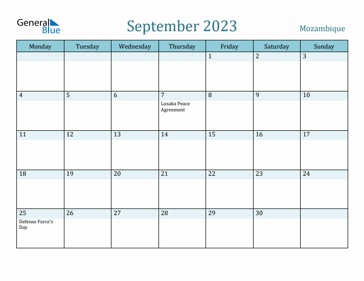 September 2023 Calendar with Holidays