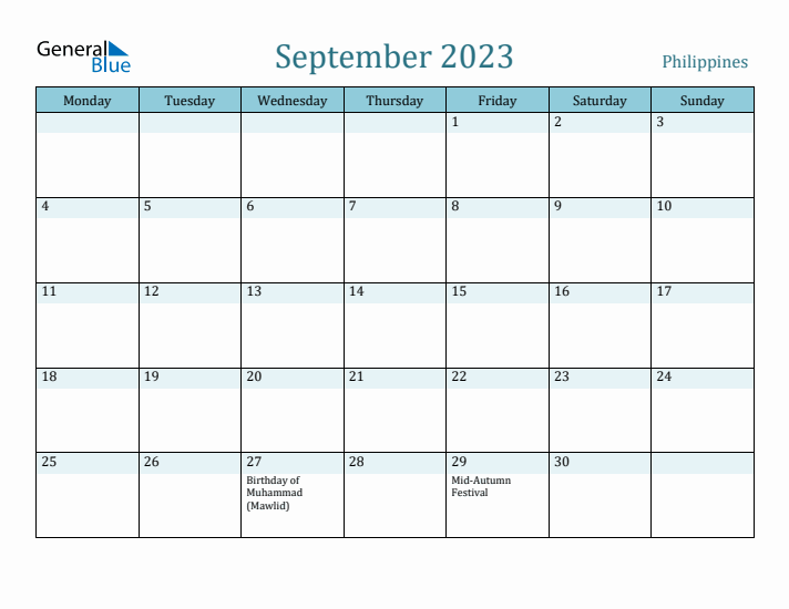 September 2023 Calendar with Holidays