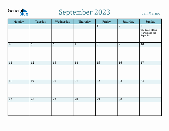 September 2023 Calendar with Holidays