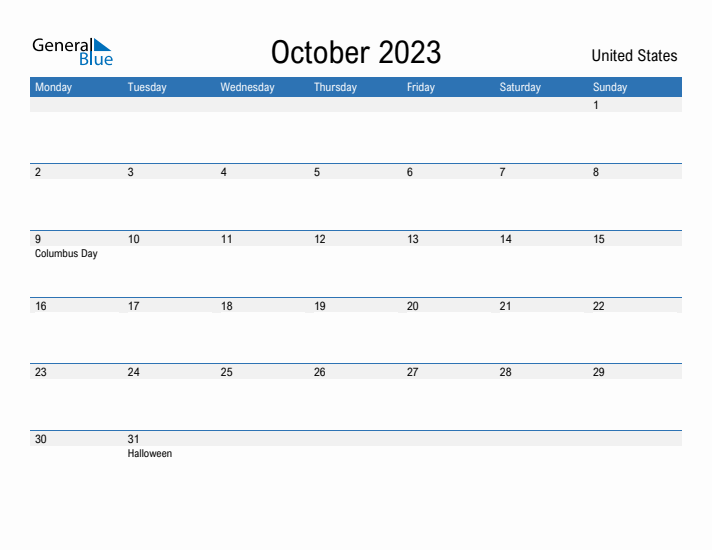 Fillable October 2023 Calendar